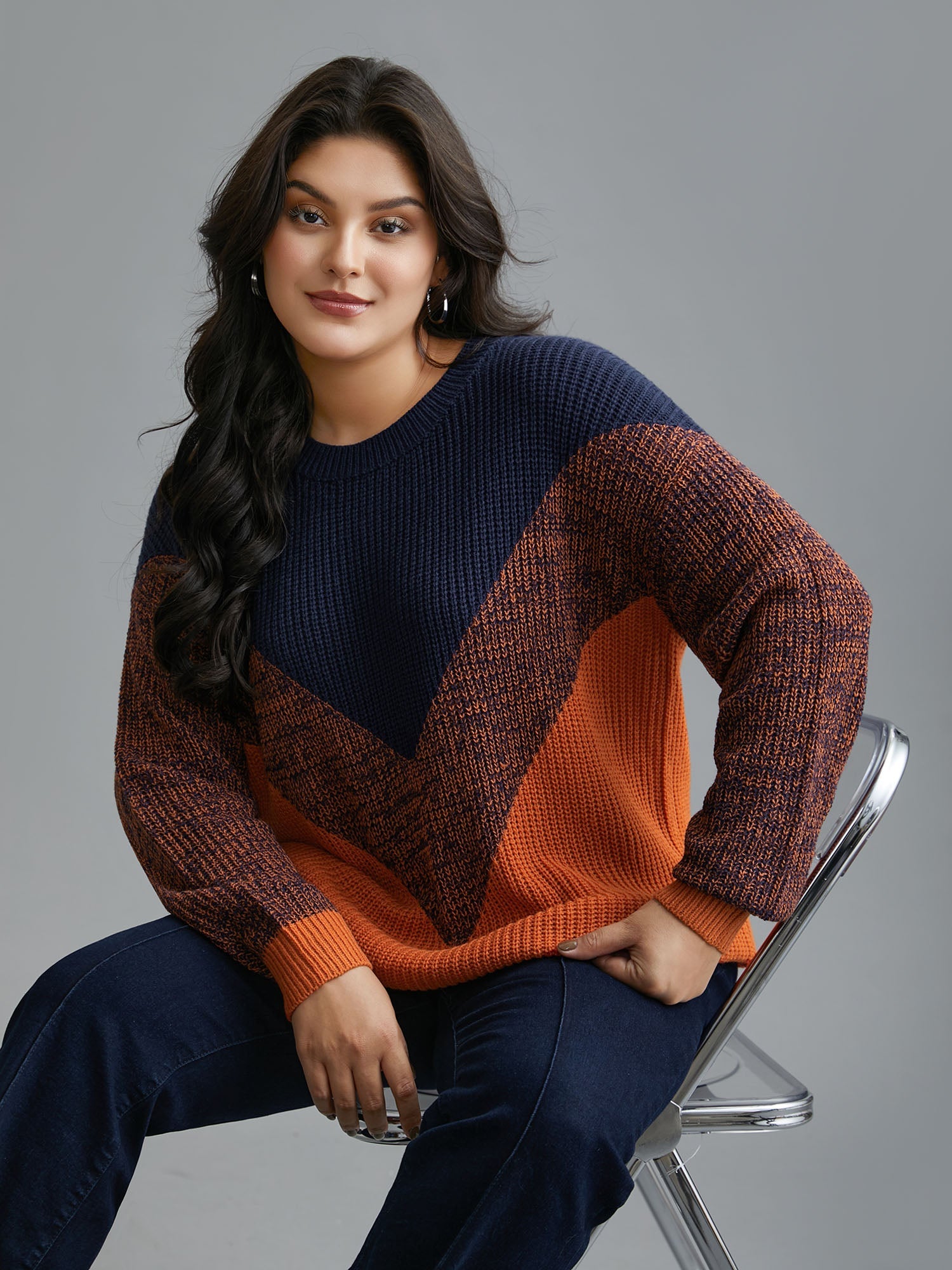 Textured Balloon Sleeves Color Block Pullover