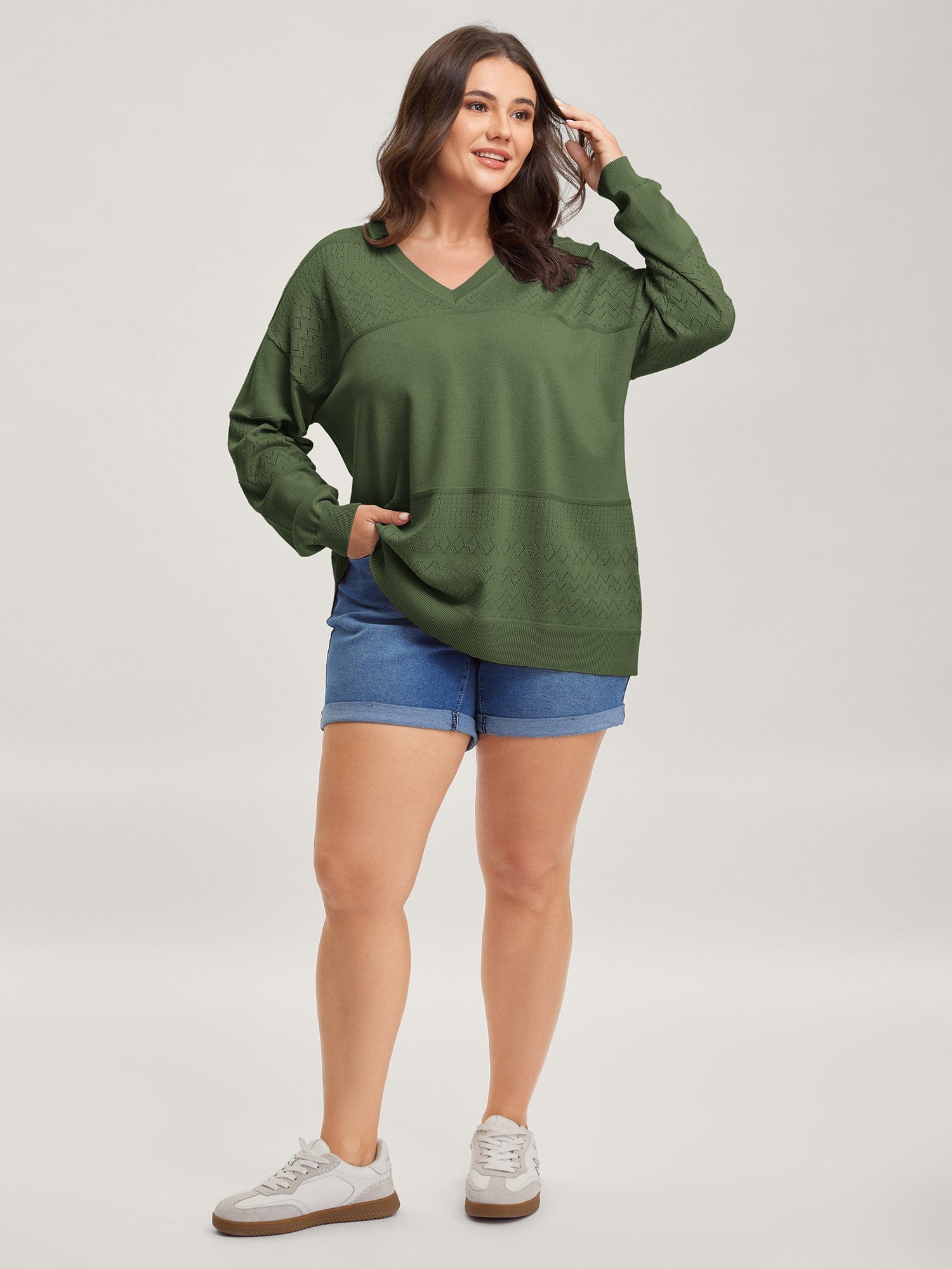 Supersoft Textured Eyelet Trim Pullover
