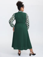 Leopard Print Ribbon Collar Midi Dress