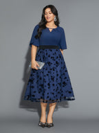 Floral Embroidered Mesh keyhole Dress