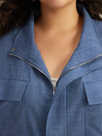 Plain Flap Pocket Zipper Lapel Collar Coat