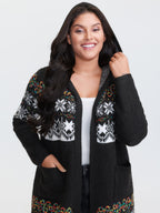 Boho Print Jacquard Hooded Knit Cardigan