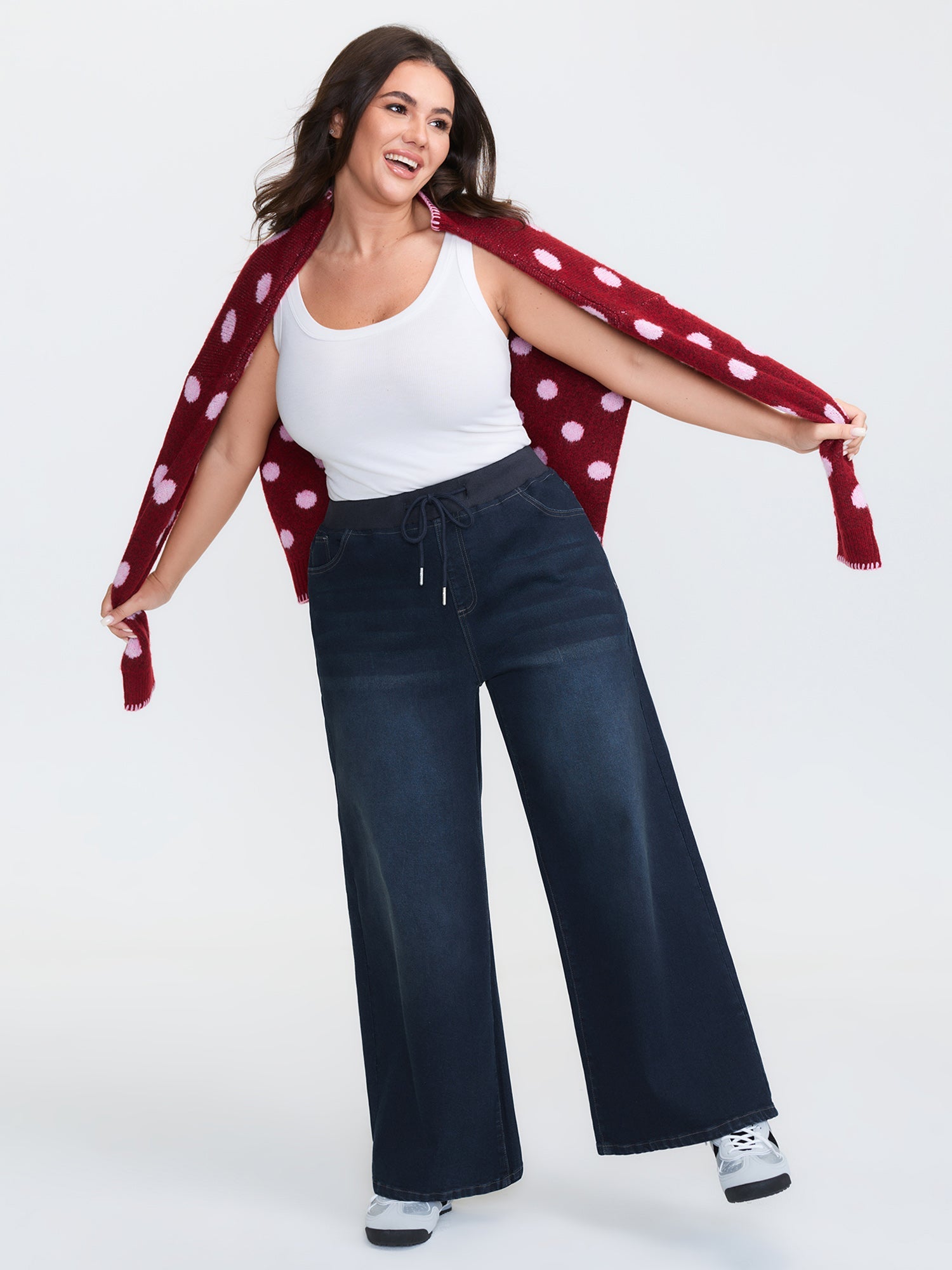 Drawstring Waistband Wide-Leg Jeans