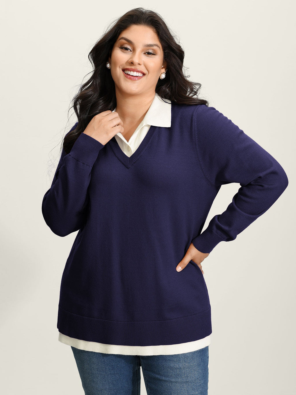 Supersoft 2-in-1 Polo Collar Color Contrast Pullover