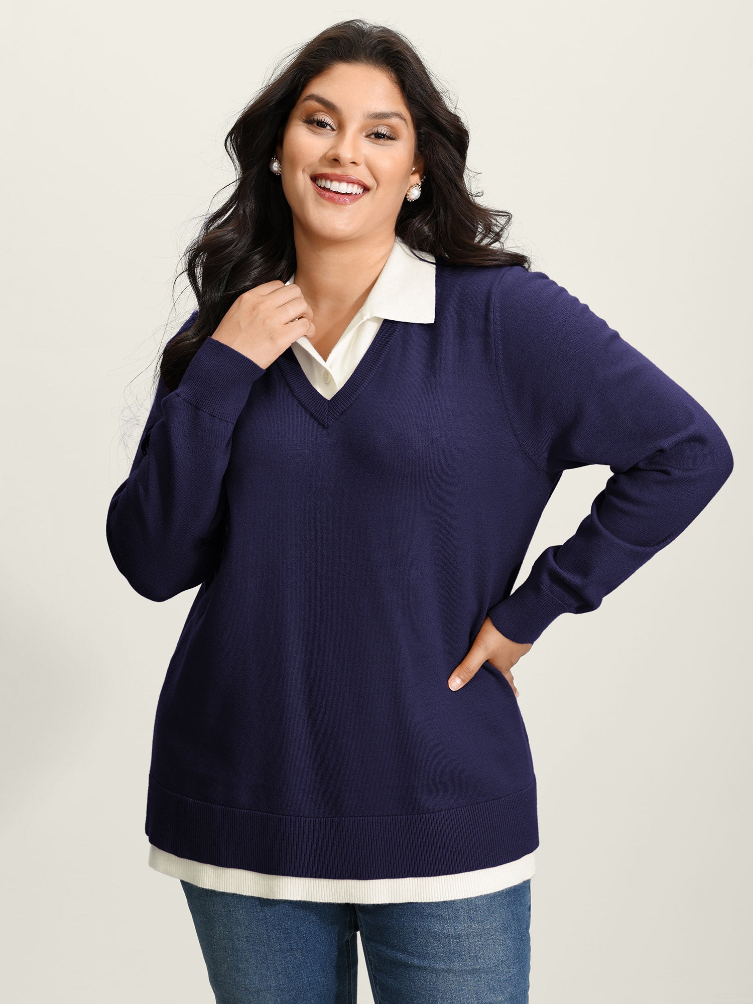 Supersoft 2-in-1 Polo Collar Color Contrast Pullover