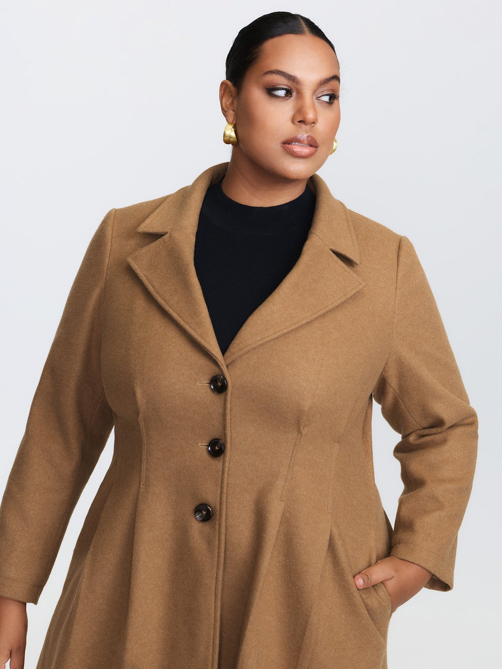 Button Front Pleated Plain Coat