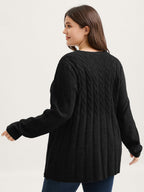 Cable Knit Round Neck Button Knit Cardigan
