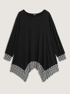 Supersoft Stretchy Checkered Asymmetrical Hem T-Shirt