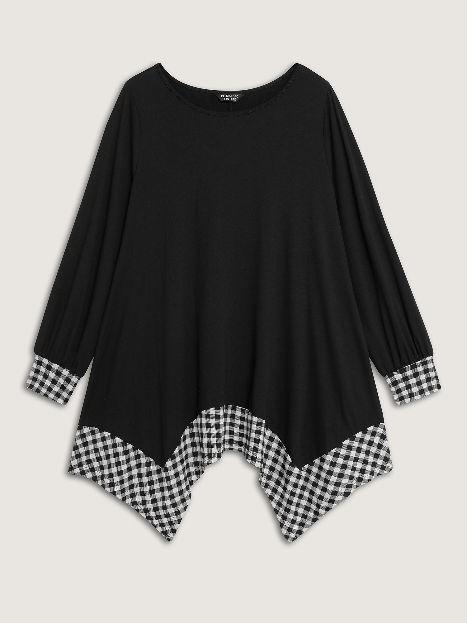 Supersoft Stretchy Checkered Asymmetrical Hem T-Shirt