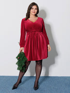 Velvet Twisted Waist Stretchy Knee-Length Dress