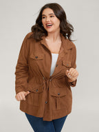 Corduroy Drawstring Adjustable Button Jacket