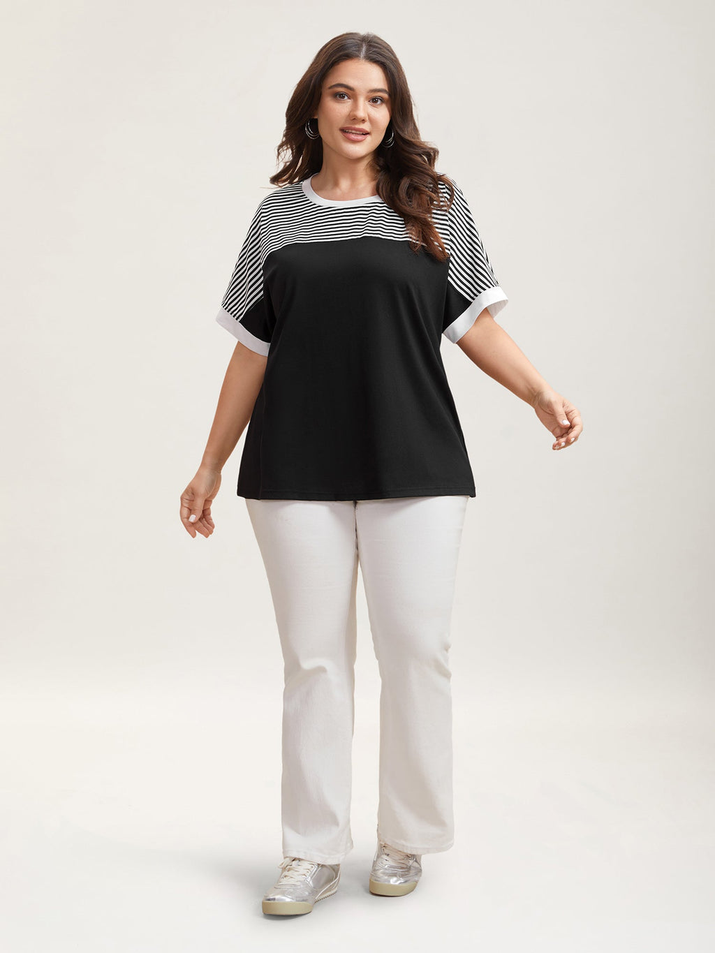 Solid and Striped Contrast Hem T-Shirt