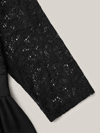 Lace Patchwork Shirred Midi Pocket Dress