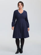 Scalloped V-Neck Fit and Flare Sweater Dress