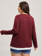 Textured Spliced Round Neck Solid T-Shirt