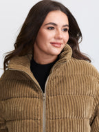 Corduroy Lined Zipper Puffer Parka