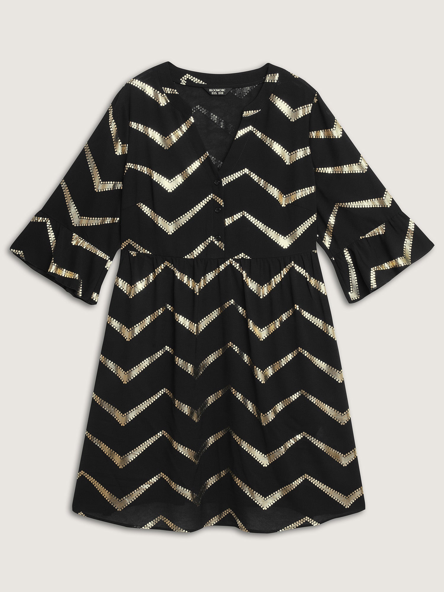 Gold Stamping Wavy Knee-Length Dress