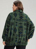 Geometric Pocket Gathered Zipper Jacket