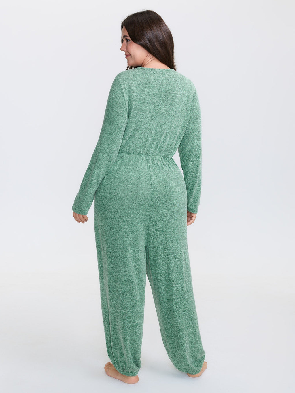 Elastic Waist Overlap Collar Lounge Jumpsuit