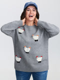 Chicken Embroidered Crew Neck Pullover