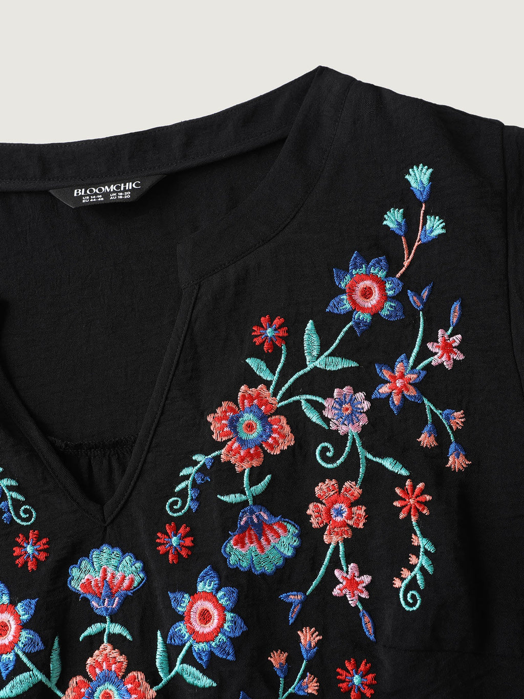 Embroidered Neckline A-Line Ruffled Knee-Length Dress