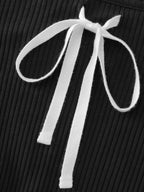 Supersoft Bow Tie Detail Ribbed Knit Top