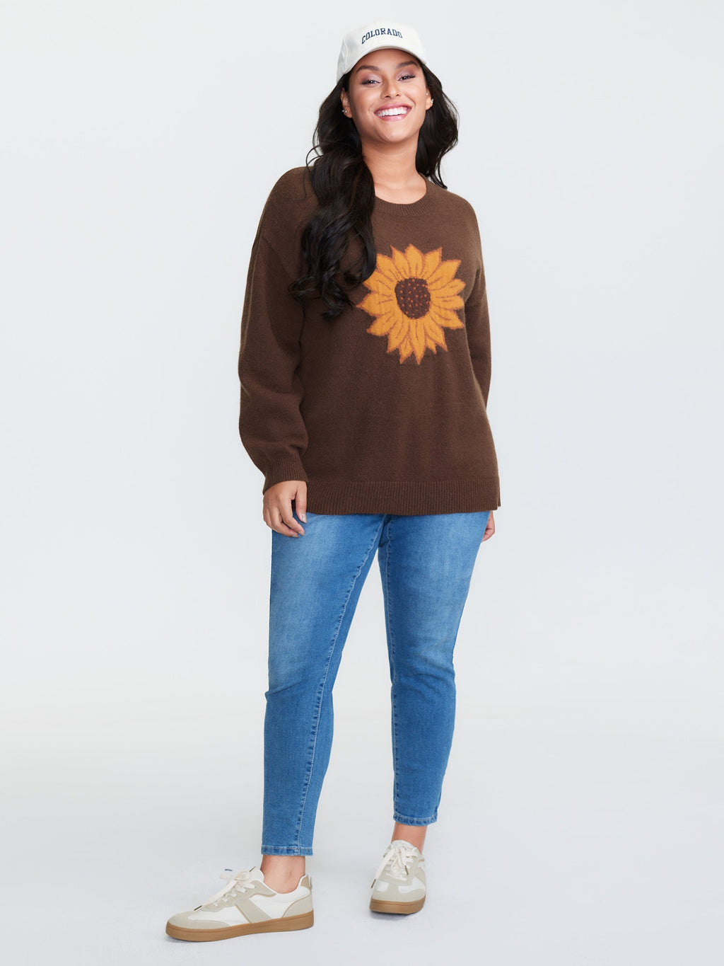 Supersoft Sunflower Pattern Round Neck Pullover