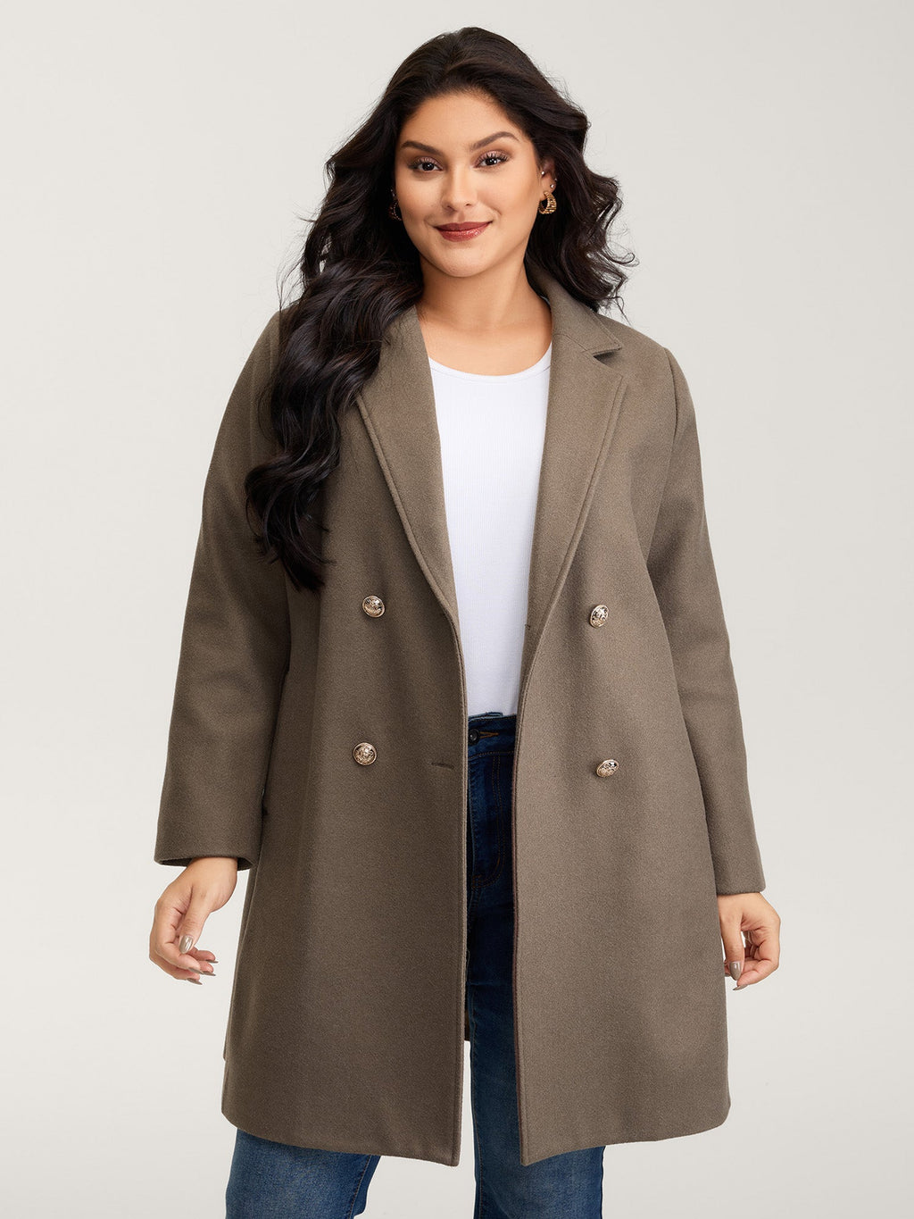Double-Breasted Pockets Notched Lapels Coat