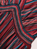 Striped Contrast Dolman Sleeve Shirred Pocket Split Flutter Dress