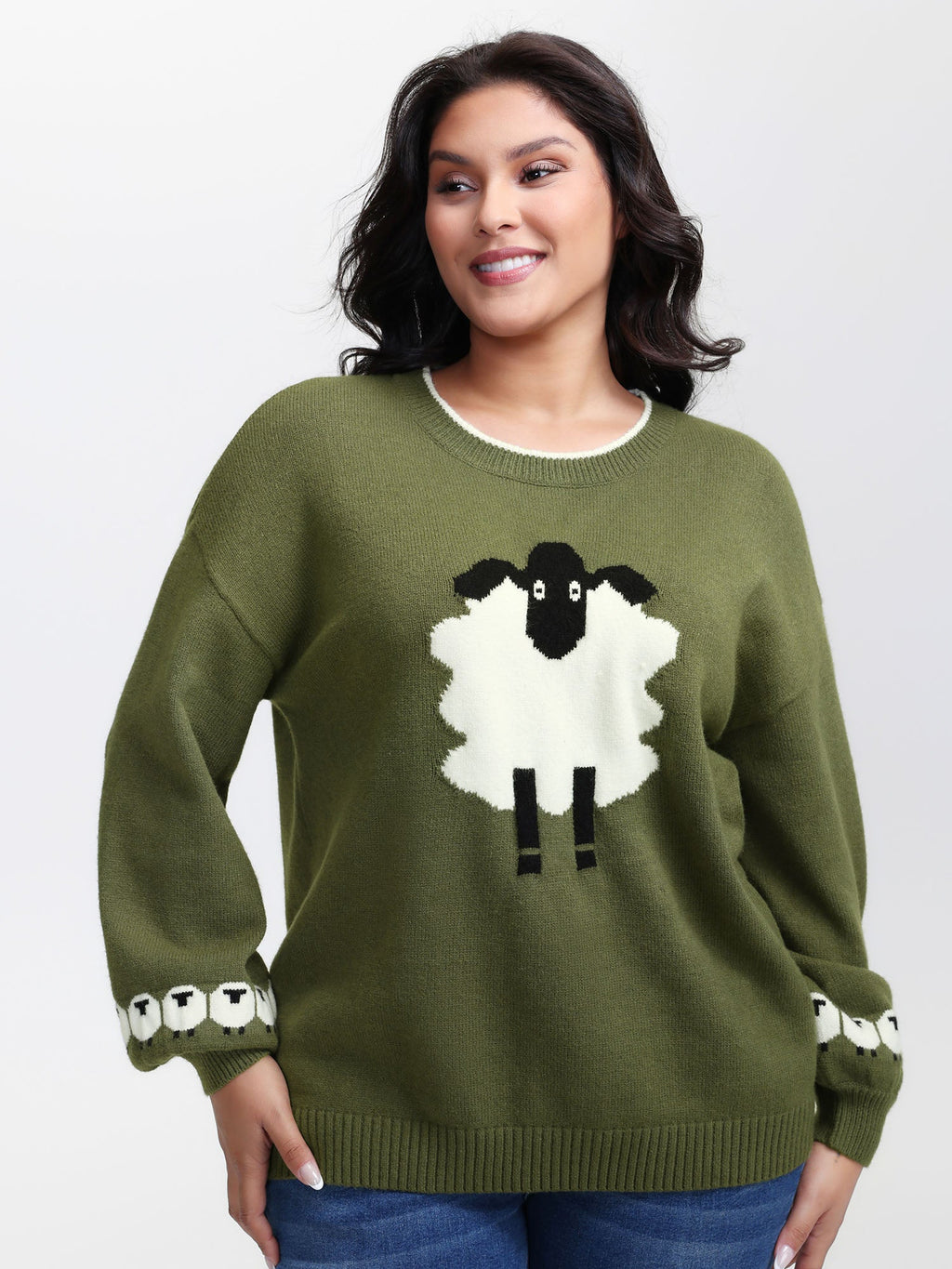 Sheep Pattern Balloon Sleeve Pullover