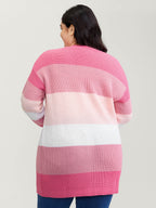 Colorblock Contrast Texture Button Cardigan