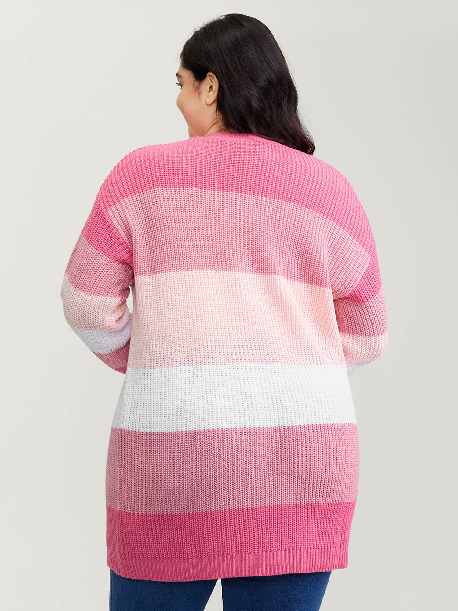 Colorblock Contrast Texture Button Cardigan