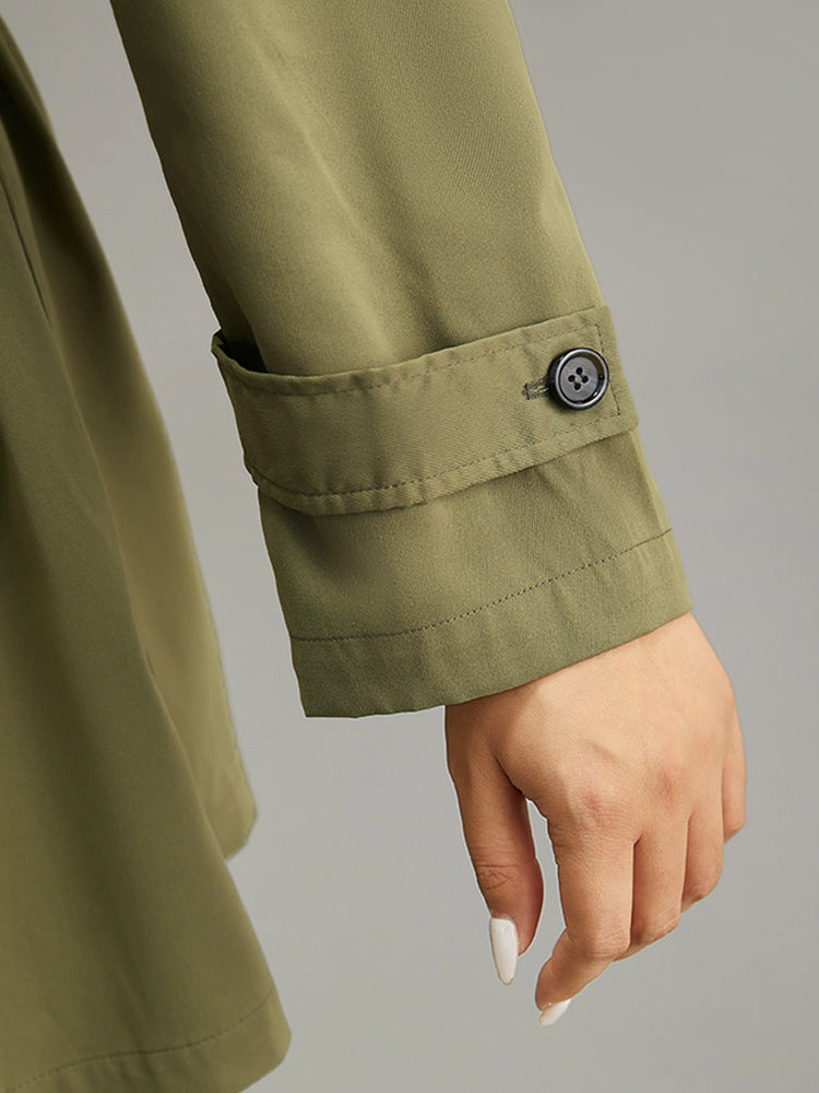 Plain Double Breasted Belted Pocket Windbreaker