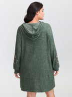 Floral Embroidered Sleeve Hooded Midi Dress