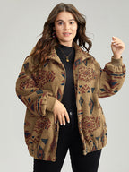 Geometric Pocket Gathered Zipper Jacket