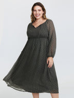 Diamond Print Neck Tie Midi Dress