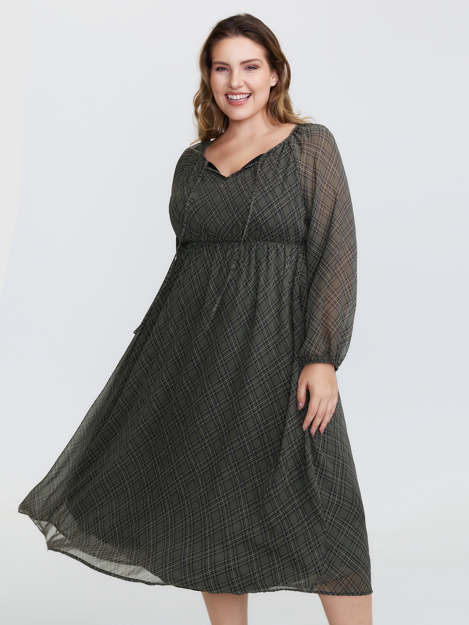 Diamond Print Neck Tie Midi Dress