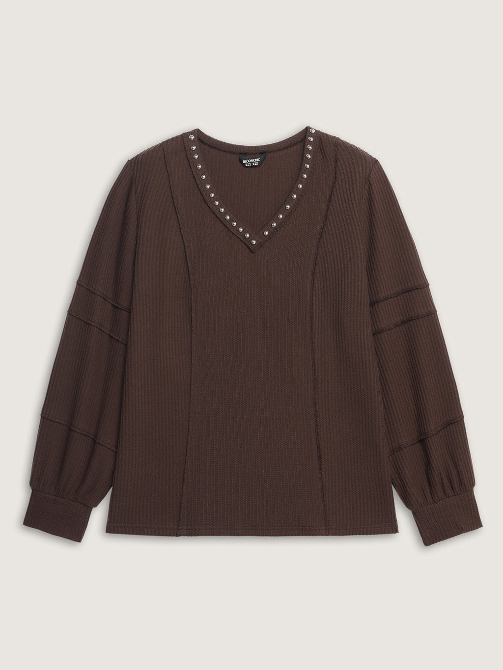 Brushed Waffle Rivet Neckline Sweatshirt