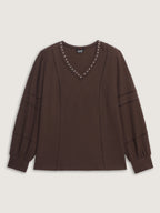 Brushed Waffle Rivet Neckline Sweatshirt