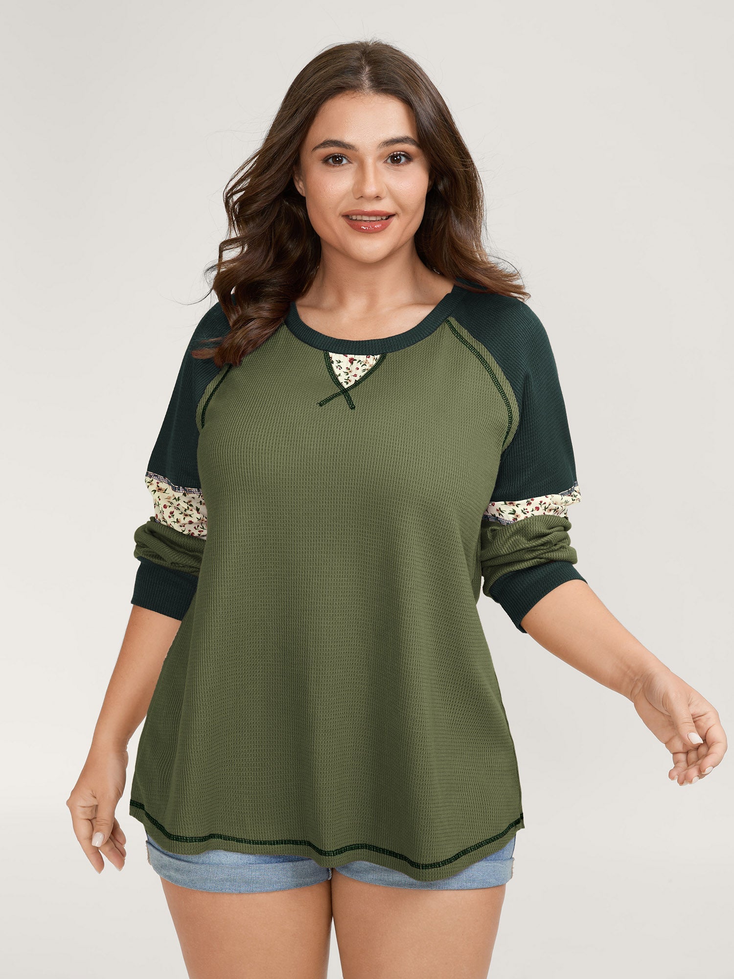 Color Contrast Waffle Knit T-Shirt