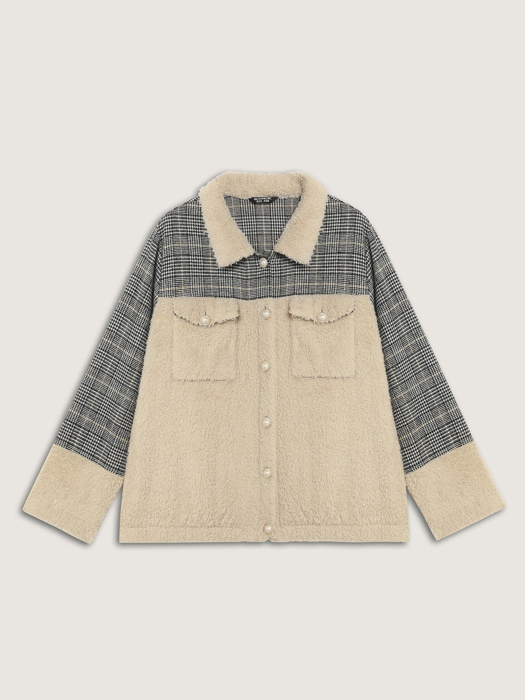 Plush Patchwork Patch Pockets Jacket