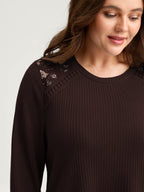 Waffle Spliced Floral Lace Sweatshirt