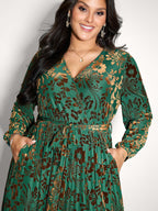 Laser-Cut Velvet Waist-Tie Midi Dress