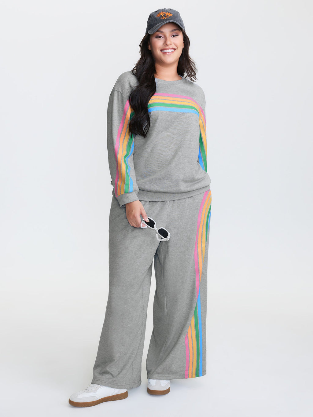 Rainbow Print Drawstring Wide-Leg Lounge Bottoms