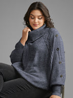 Turtleneck Cable Knit Asymmetrical Hem Pullover
