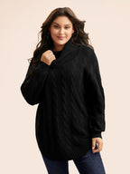 Turtleneck Cable Knit Curved Hem Pullover