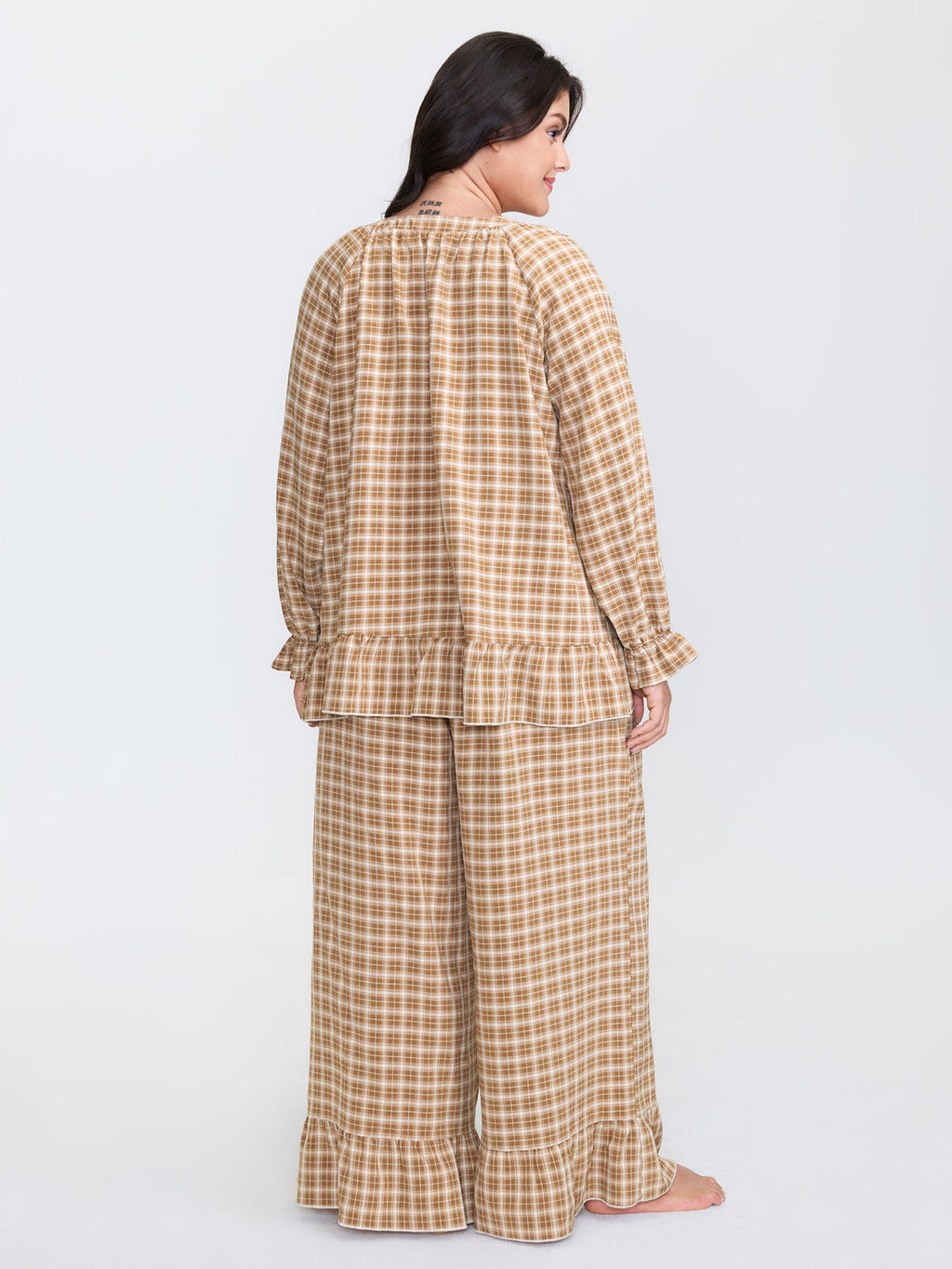 Gingham Ruffled Hem Loungewear Set