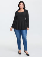 Textured Scoop Neck Cinched-Waist Pullover