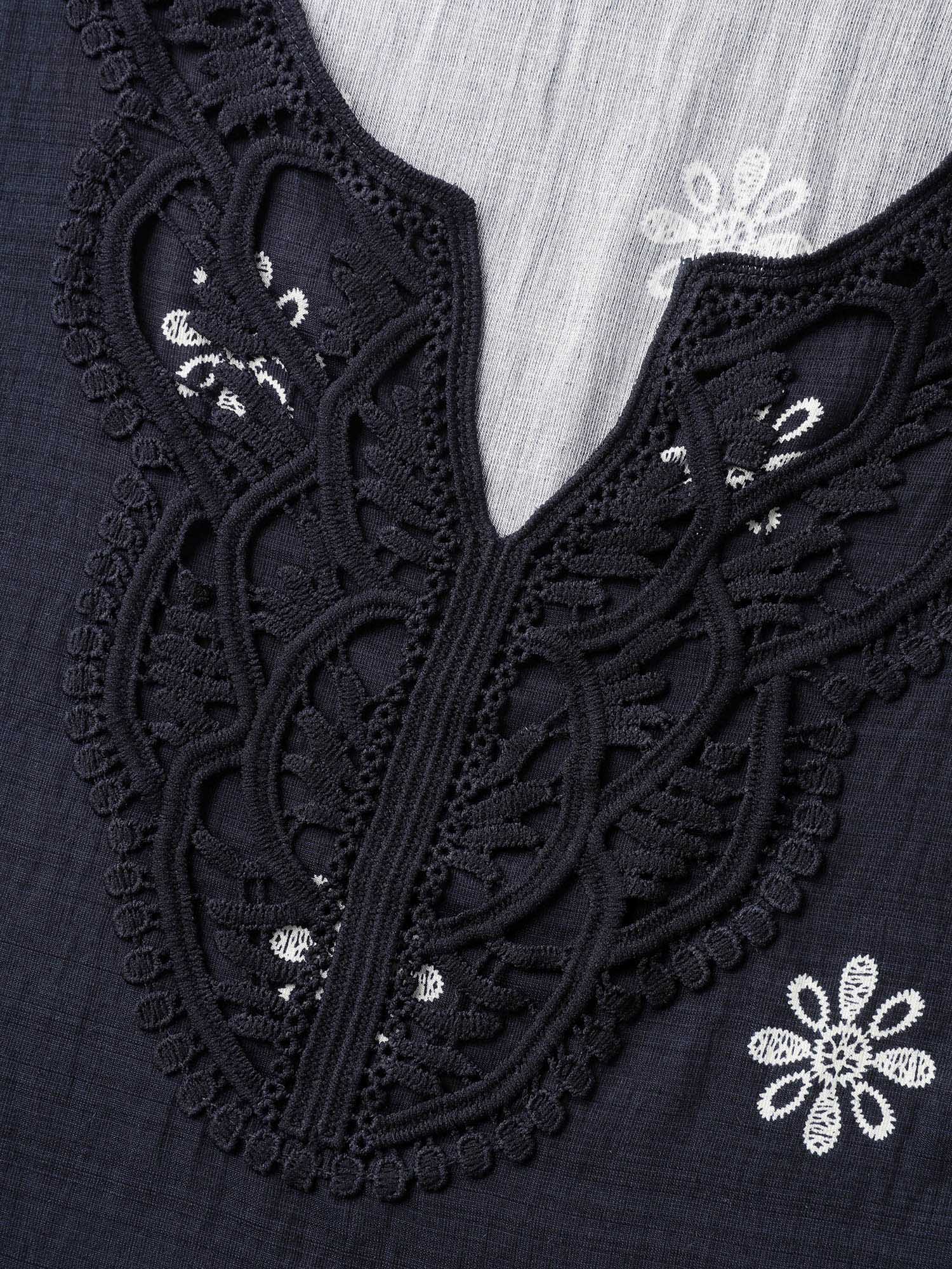 Boho Print Lace Neck Blouse