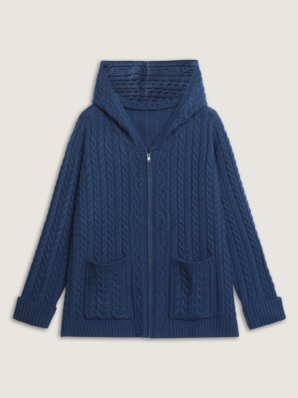 Cableknit Zipper Hooded Knit Cardigan
